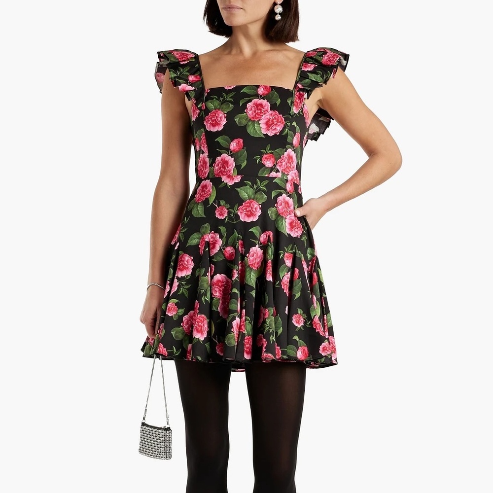 ALICE + OLIVIA Ginny pleated floral-print cotton-blend poplin mini dress Size 2